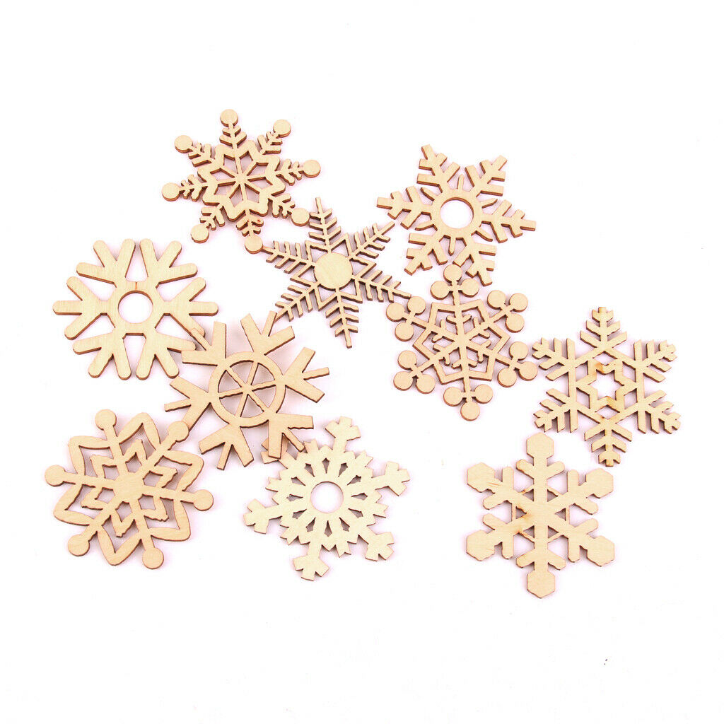 50 Pieces Wood Christmas Tree Decorations Snowflake Style