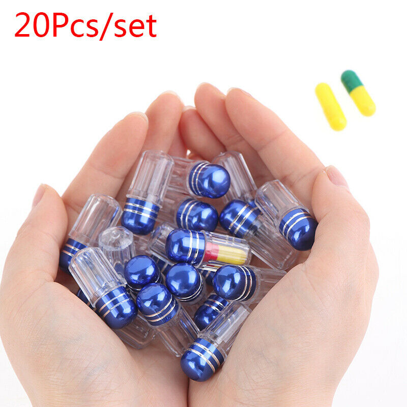 20Pcs Empty Clear Pill Case Bottle Container Capsule Shell Splitters Holder  Tt