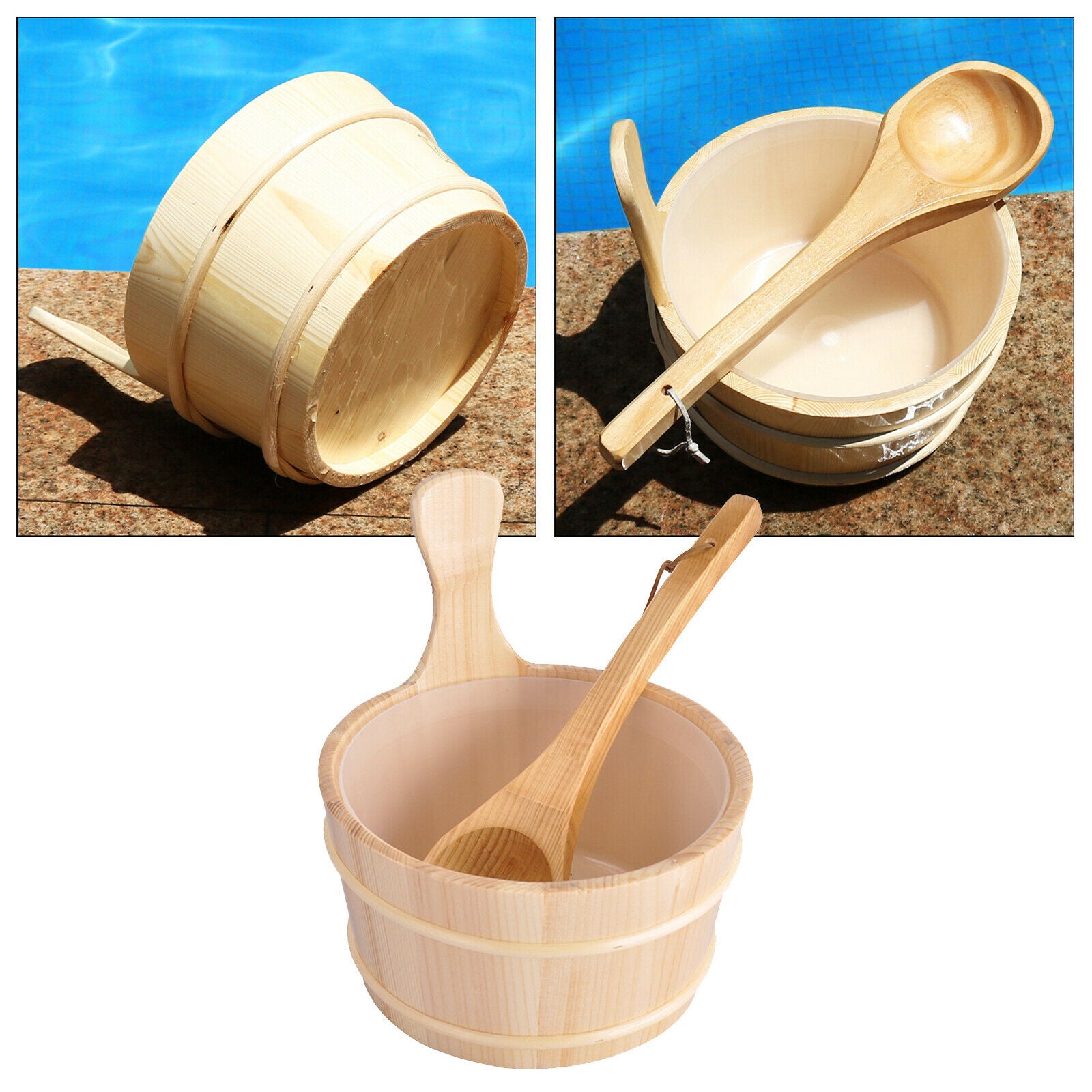 4L Solid Wood Sauna Bucket with Ladle SPA Bath Personal Care Accessories