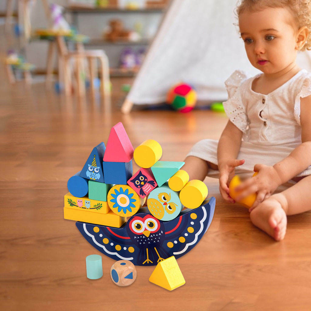 Wooden Owl Balance Building Block Game Matching Game Sensory Learning Toys