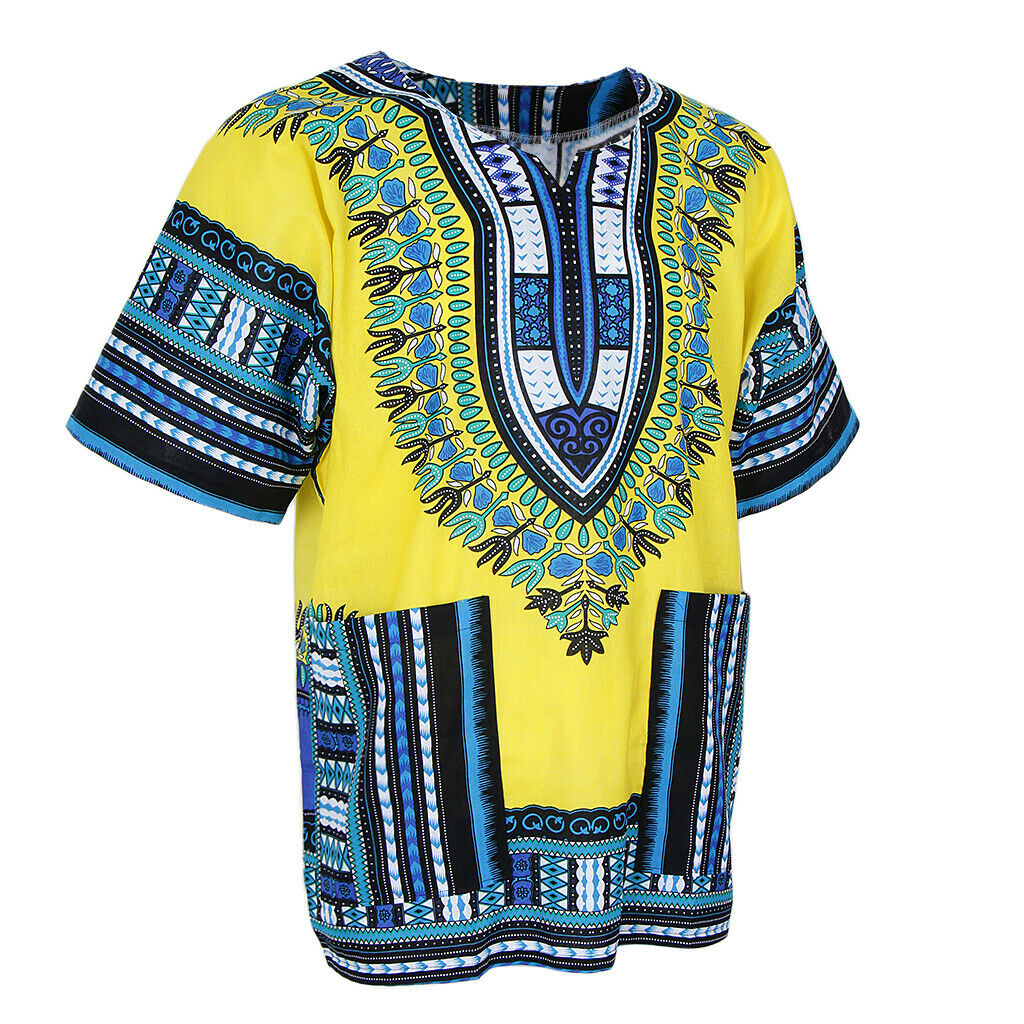 African Prints Shirt Dress Cotton Dashiki Caftan Rappers Tops for Women Men
