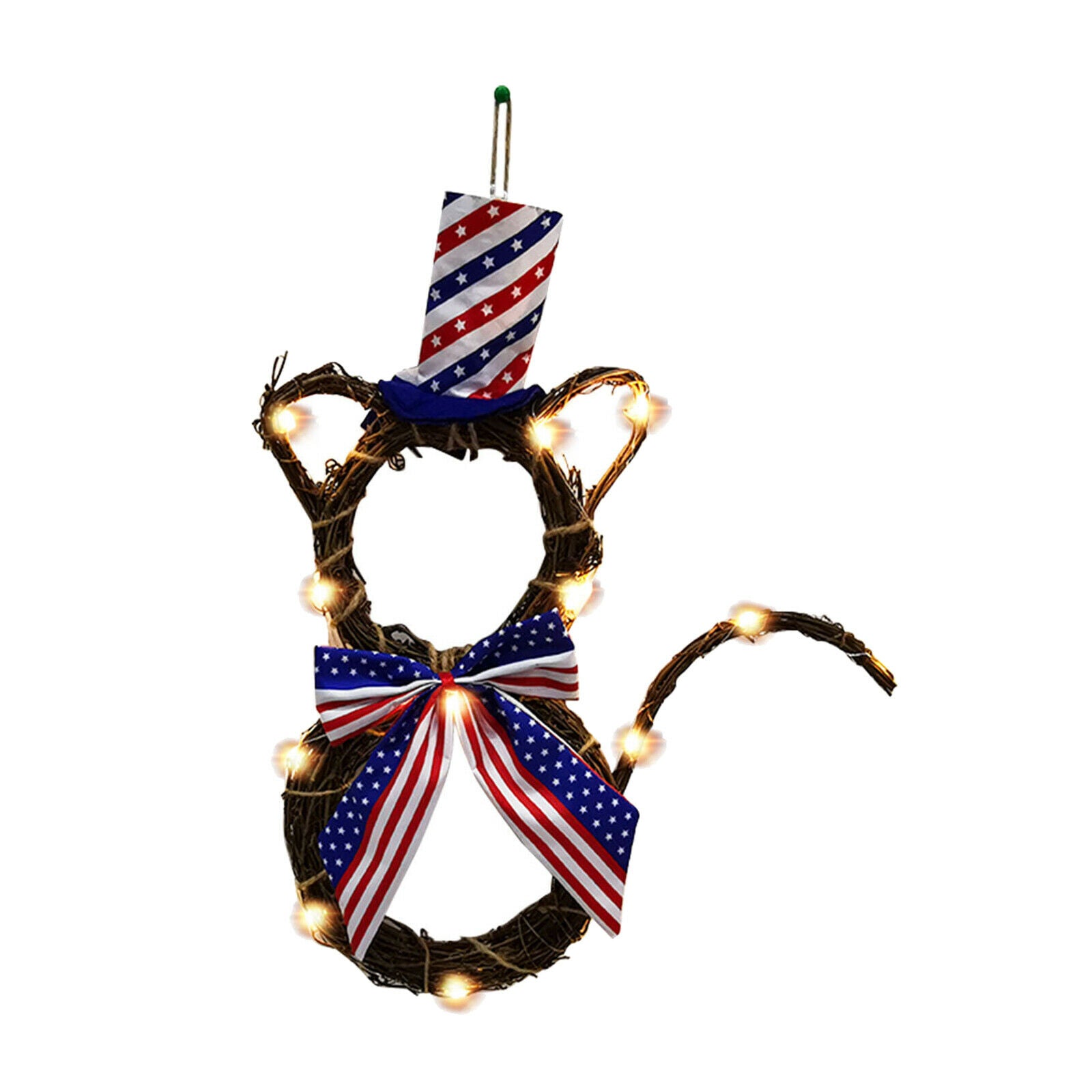 Front Door Wall ^Light^String}} Rattan Cat Wreath Home Summer Garland Decor