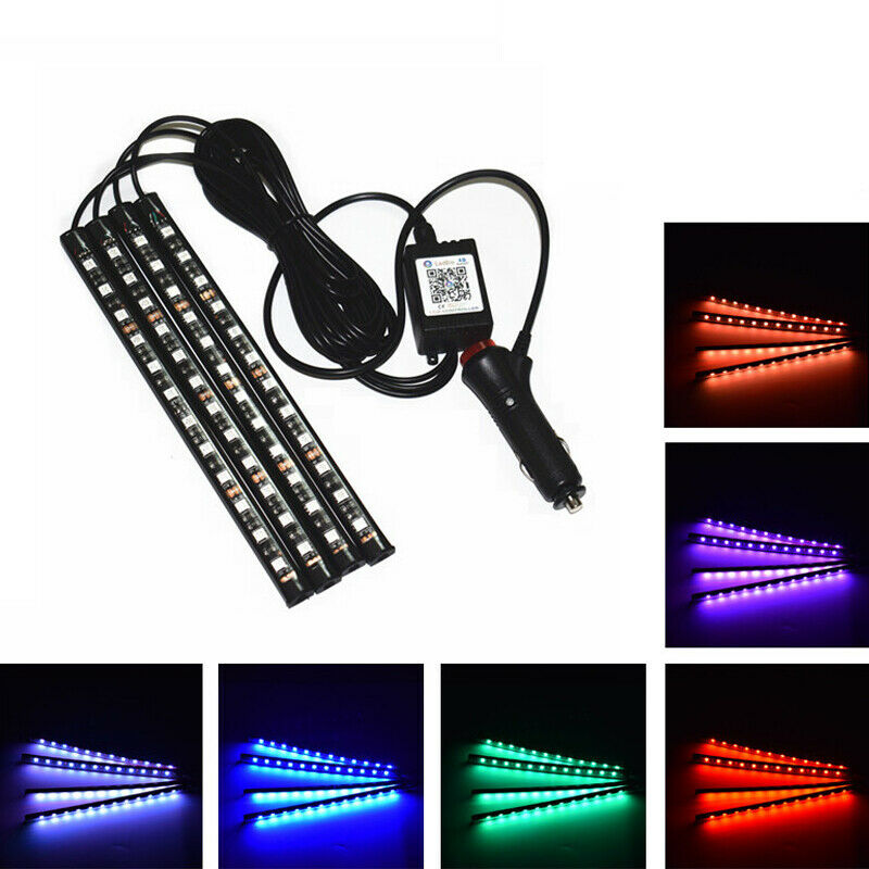 4PCS 12 LED Auto Car Atmosphere RGB Phone App Music Control Strip Light Interior