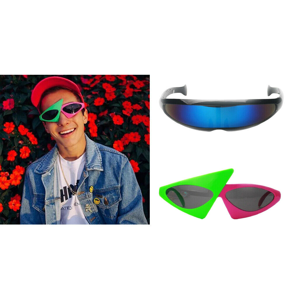 Set of 2pcs Retro  Triangle Glasses Futuristic Blue Narrow Sunglasses Hip Hop