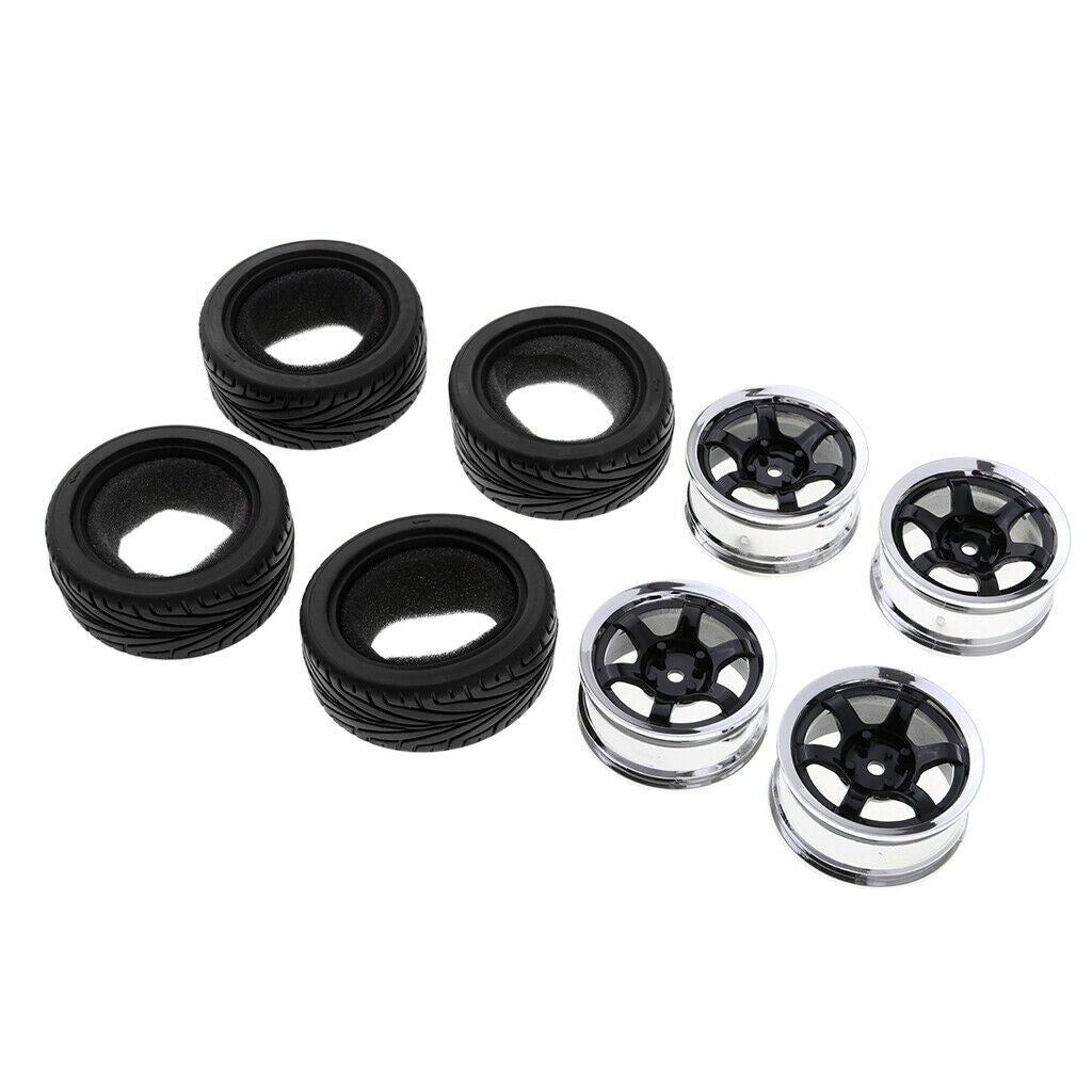 4 Pieces RC Flat Racing Tire Tire Rim for HSP HPI 1:10 on Road Cars 6017