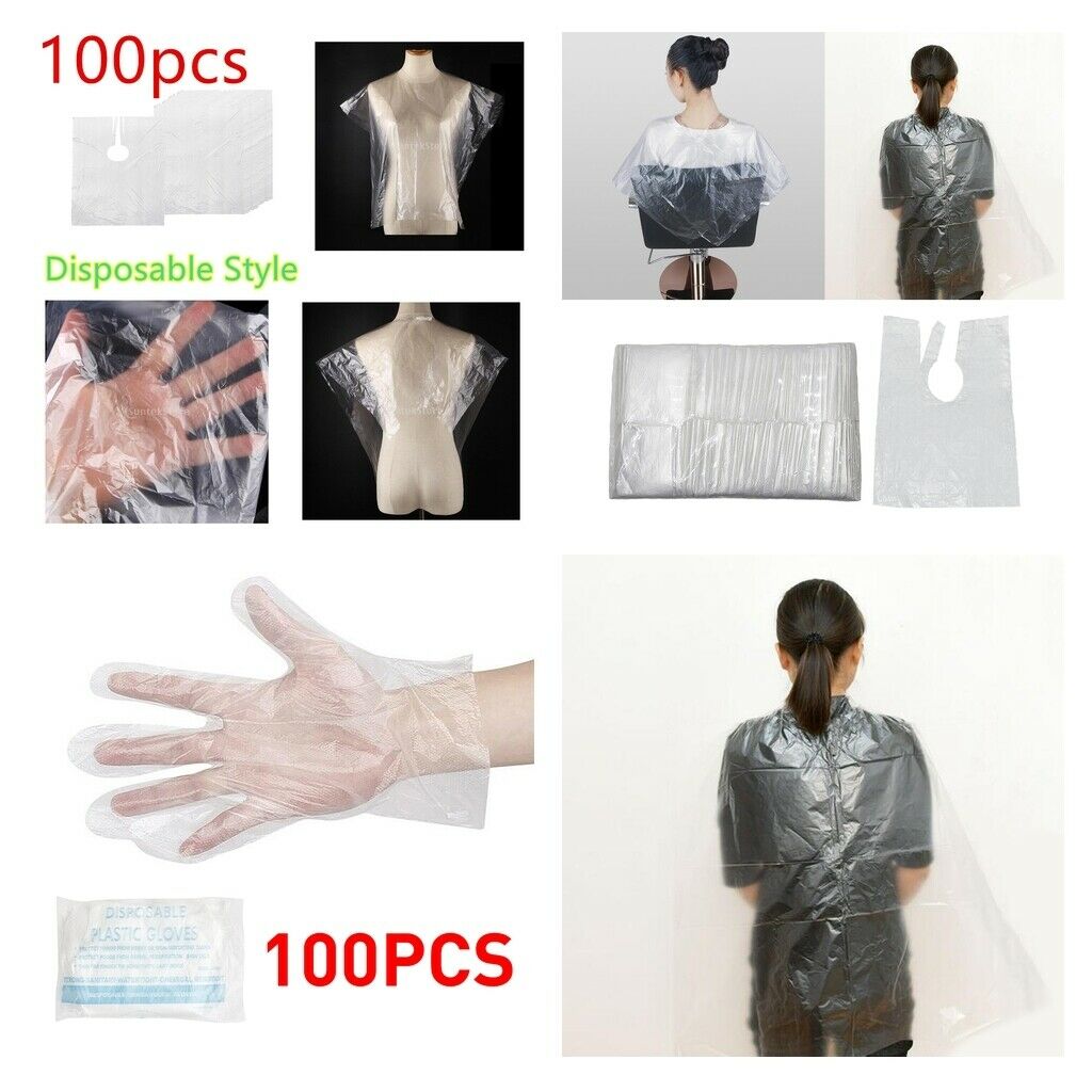 150 Pieces Disposable Hair Cutting Gowns Capes Cloth Clear + 100pcs Gloves