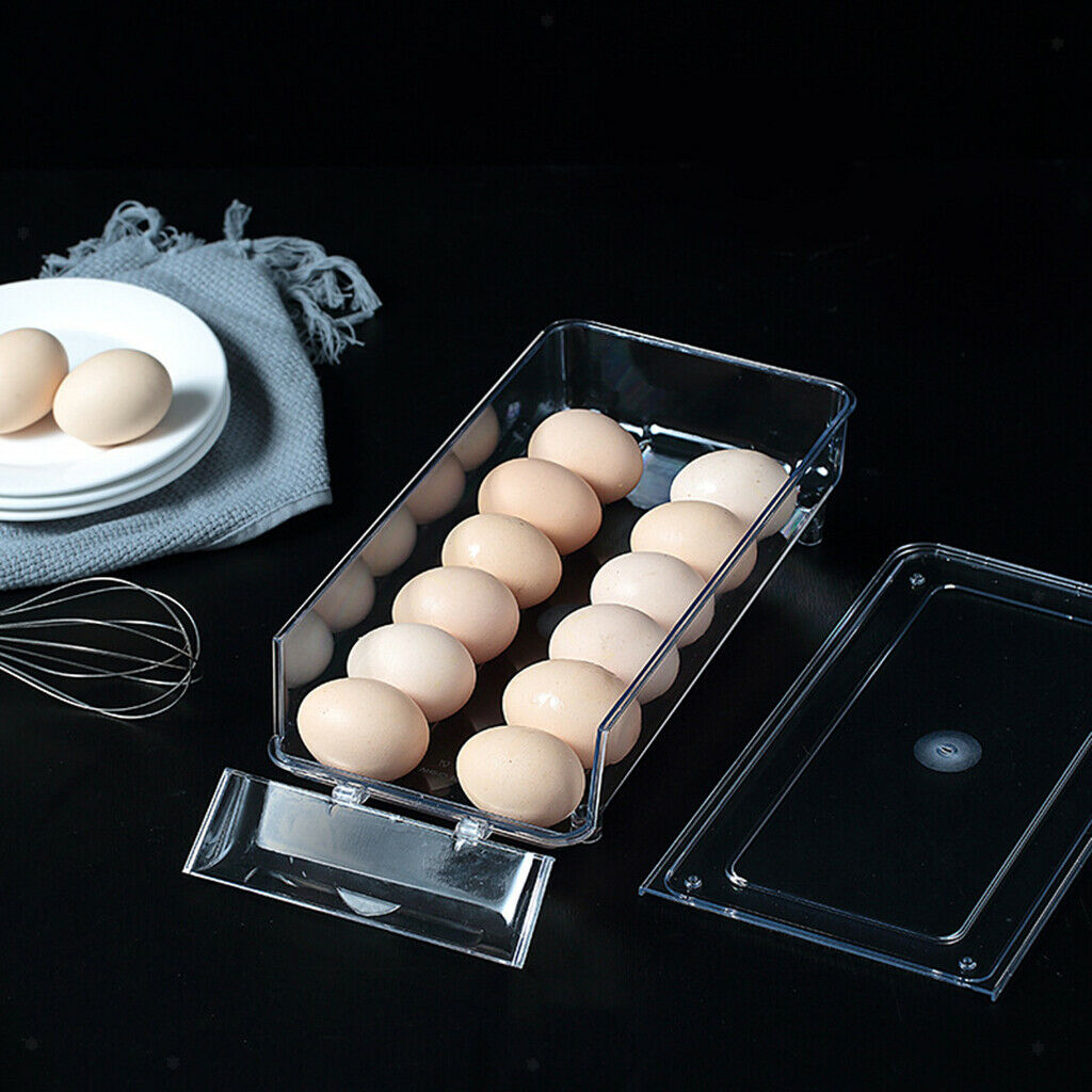 Stackable egg holder drawer that scrolls down automatically