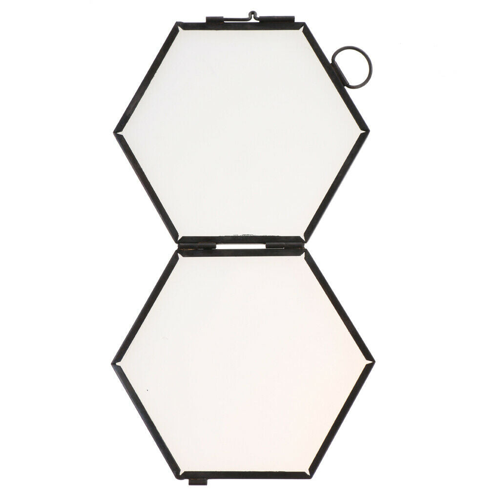 2 Pieces Modern Wall Hanging Hexagon Glass Displaying Photo Frame Black