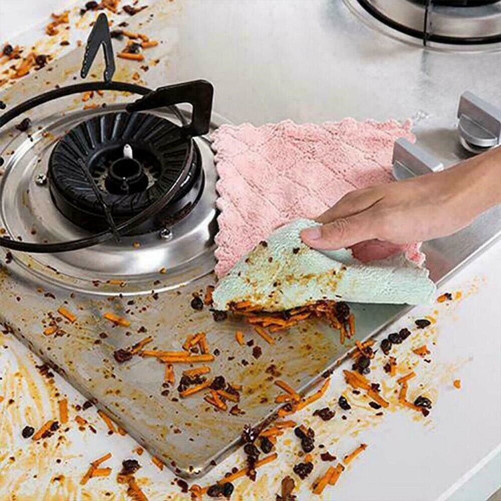 5 pcs Super Absorbent Microfiber Kitchen Dish Cloth Household Cleaning Tea Towel