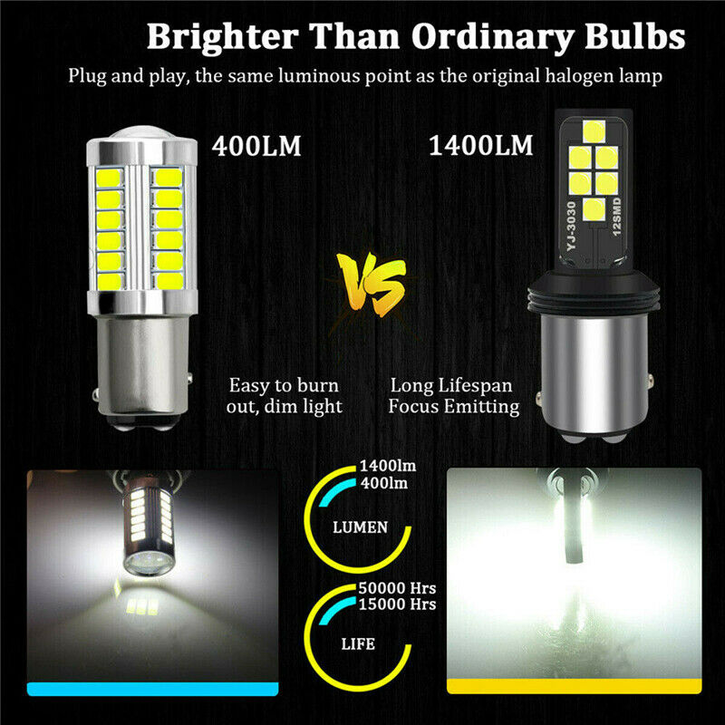 2Pcs 1157 Switchback LED Front Turn Signal Parking DRL Light Bulbs White Lamp