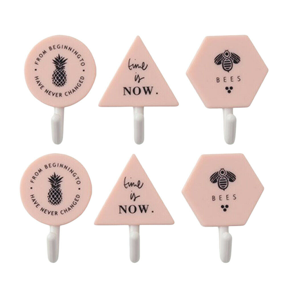6 Pcs Self Adhesive Hooks Punch-free Geometric Hangers Set Multi-Color Pink