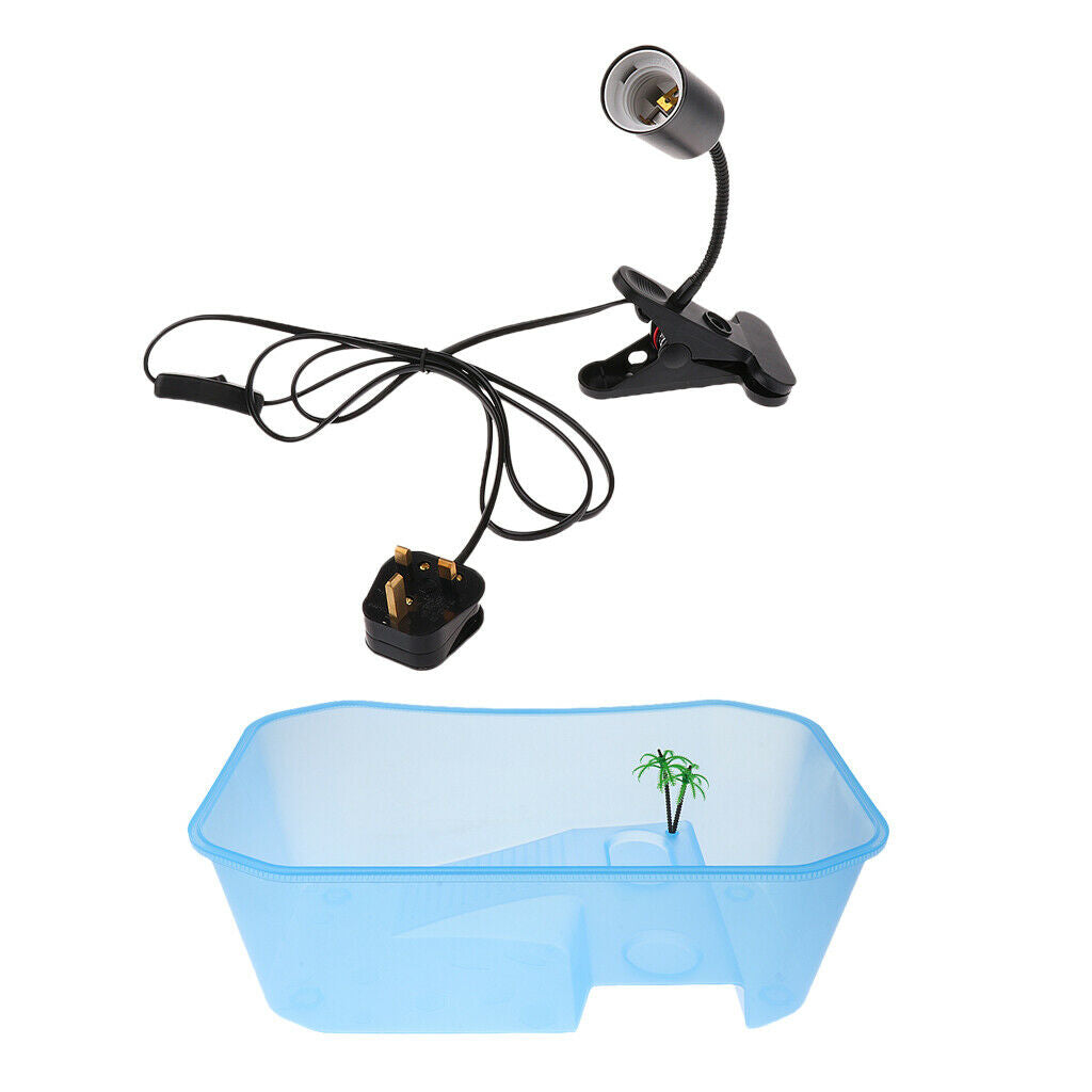Blue Reptile Turtle Tank Vivarium Feeding Box With E27 Base Basking Lamp Holder