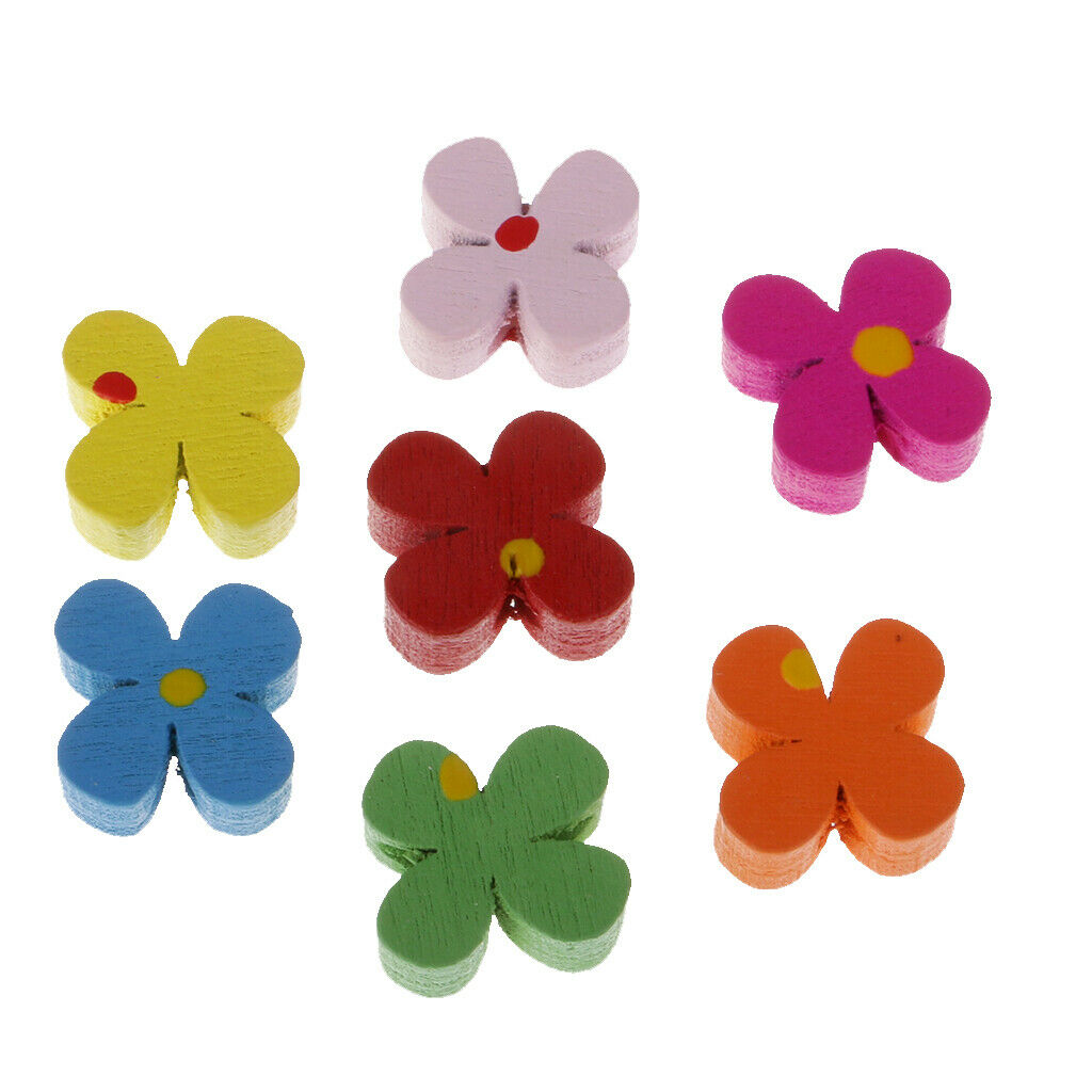 100pcs Flower Wooden Beads Loose Spacer Beads for Jewelry Making Craft 13mm