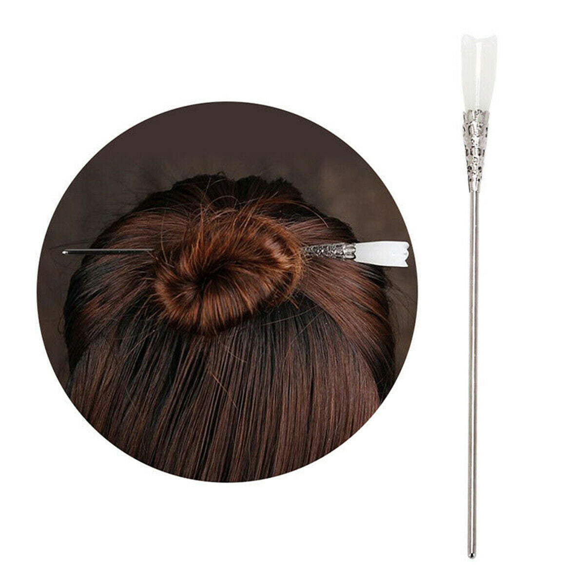 Chinese Style White Jade Retro Hair Stick Hairpin Chignon Pin Hair Accessories