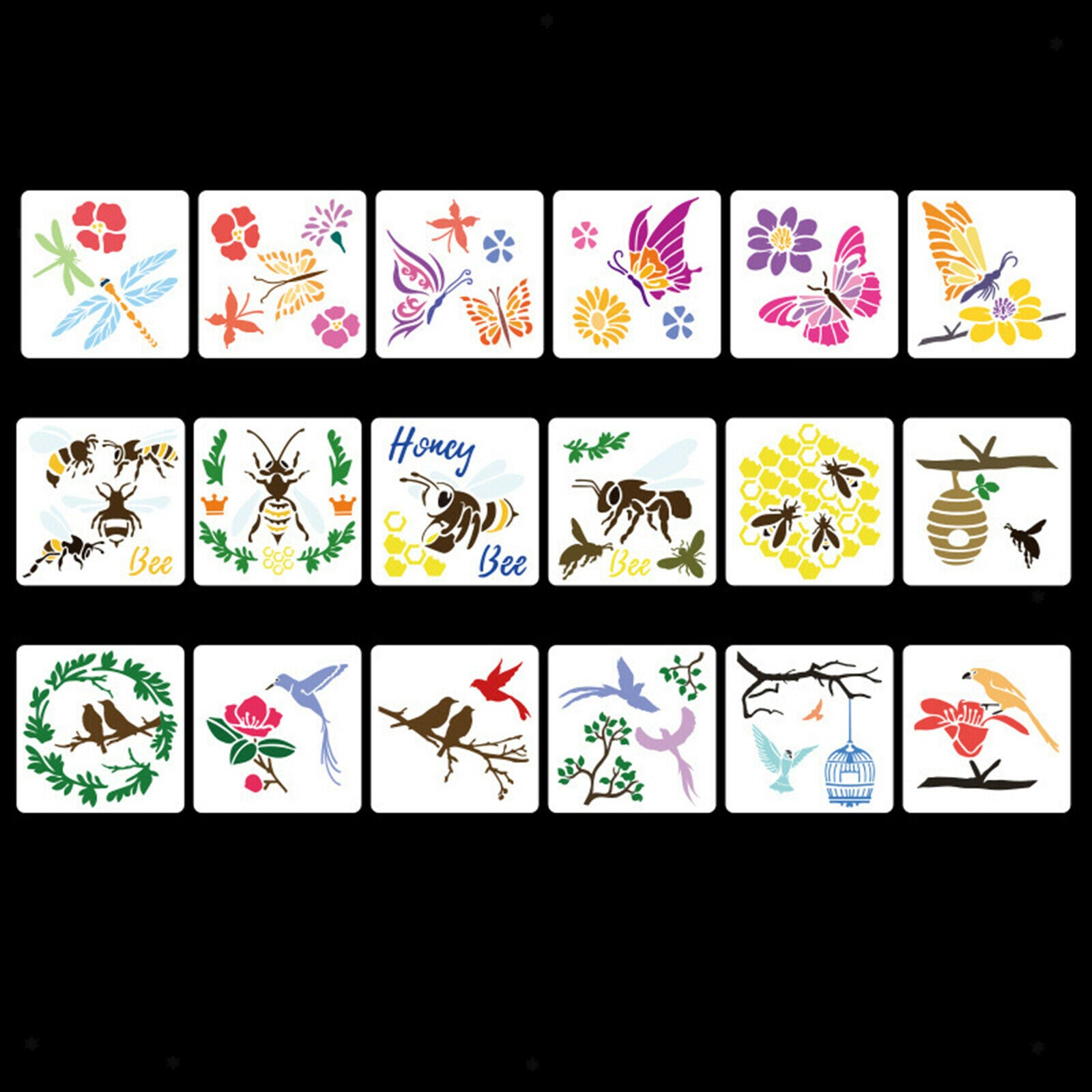18x PET Birds Templates Stencils DIY Wall Tiles Painting Drawing