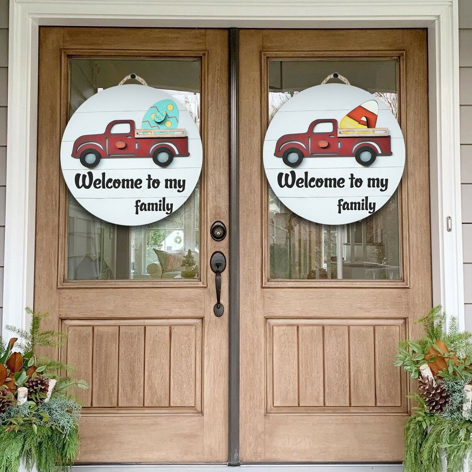 Seasonal Welcome Door Sign Hanging Garland Christmas Festive Decoration