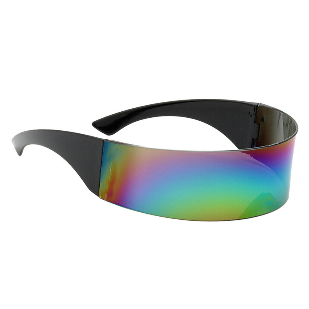 2Pcs Futuristic Wrap Visor Sunglasses Flat Top Shield Shades Party Props