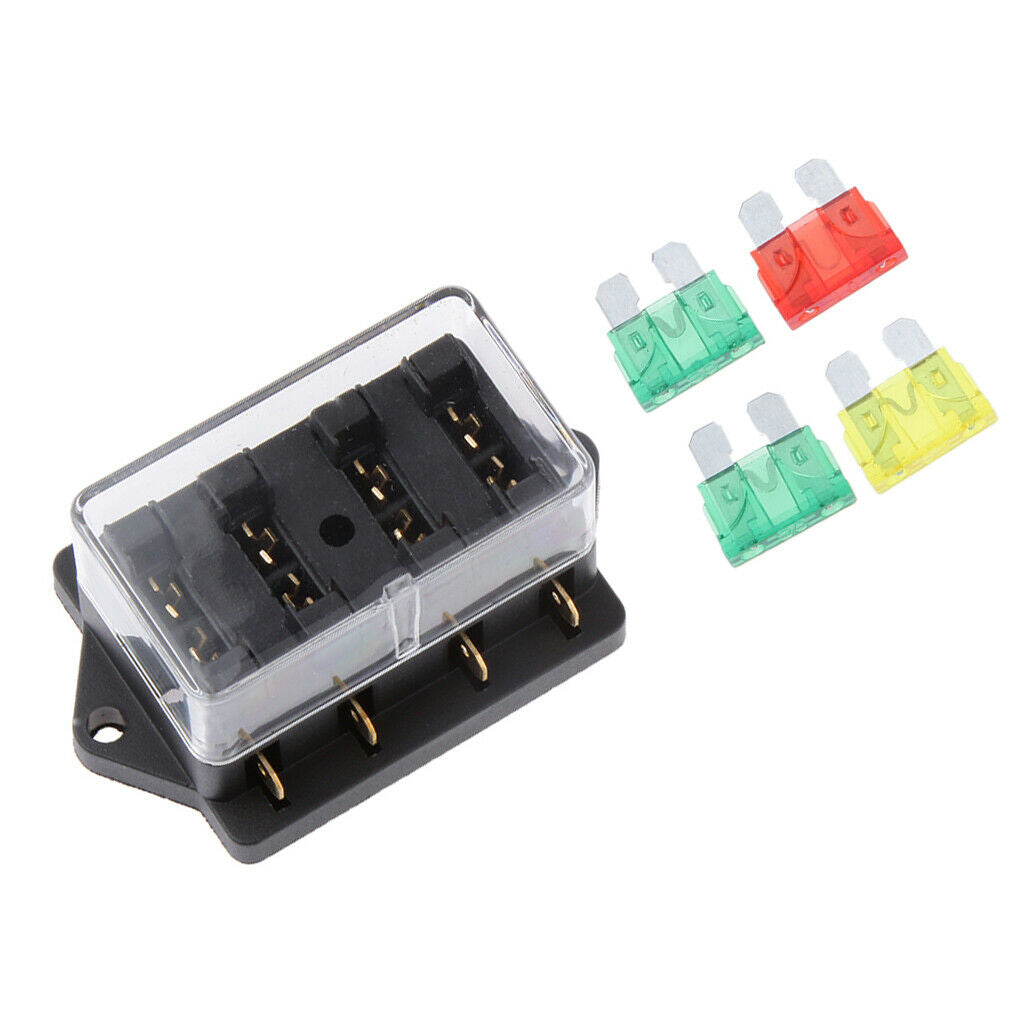 4-Way Circuit Fuse Box Block Holder With 4 Fuses(10/20/30/30A) For Car Boat
