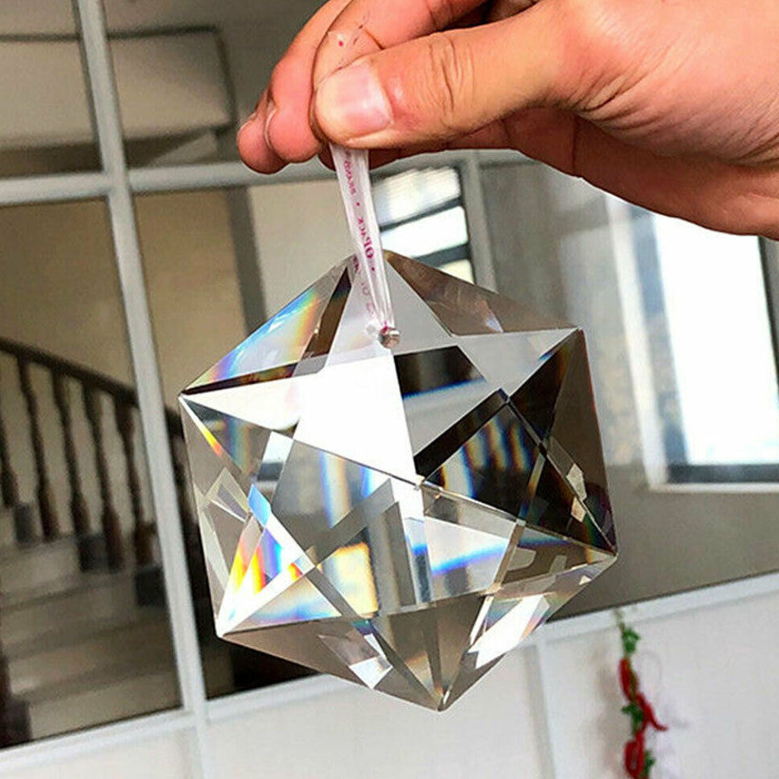 100MM Clear Glass Crystal Large Hexagram Prisms Pendant Suncatcher Fashion