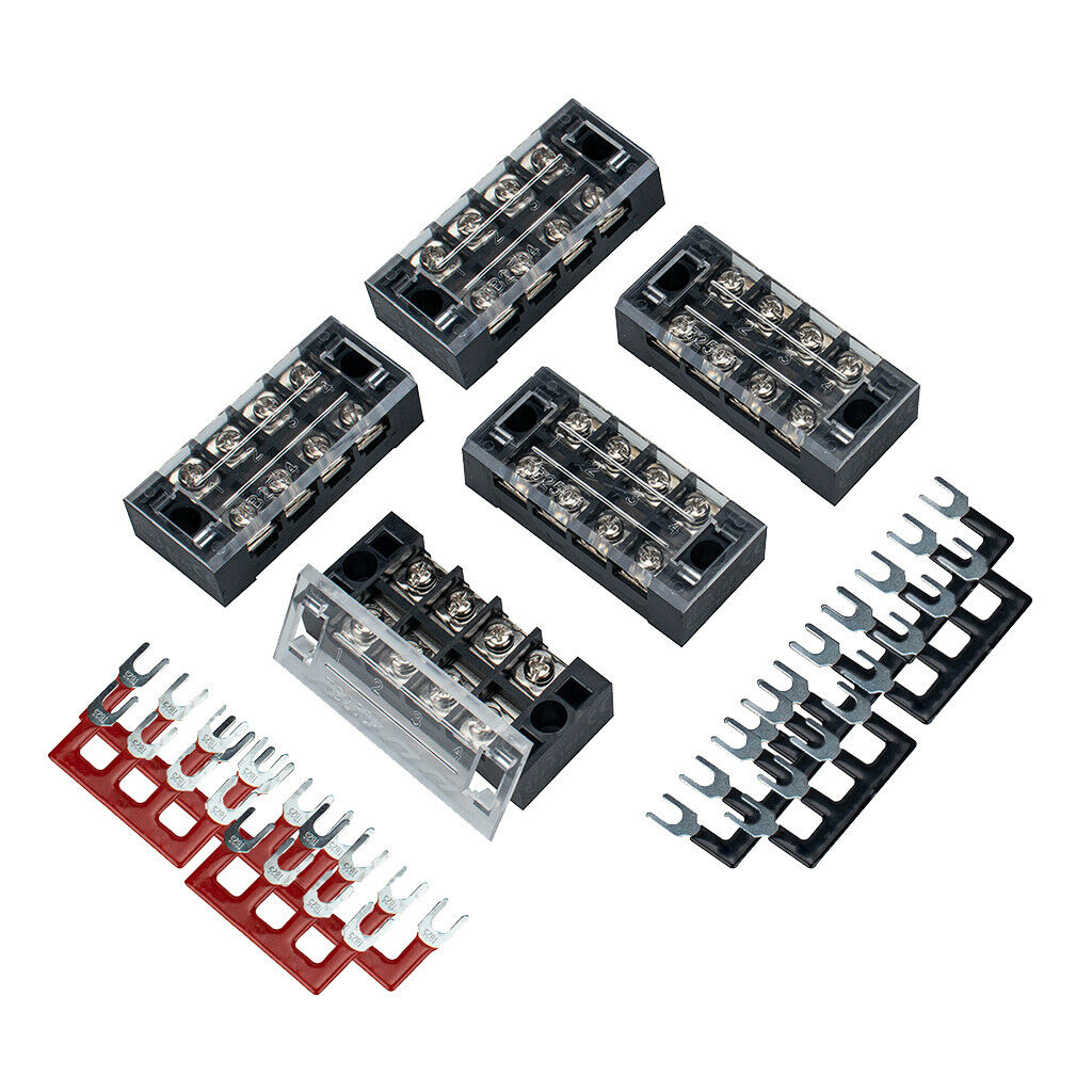 4 Positions Dual Row 600V Screw Terminal Strip Blocks Pre-Insulated Terminals