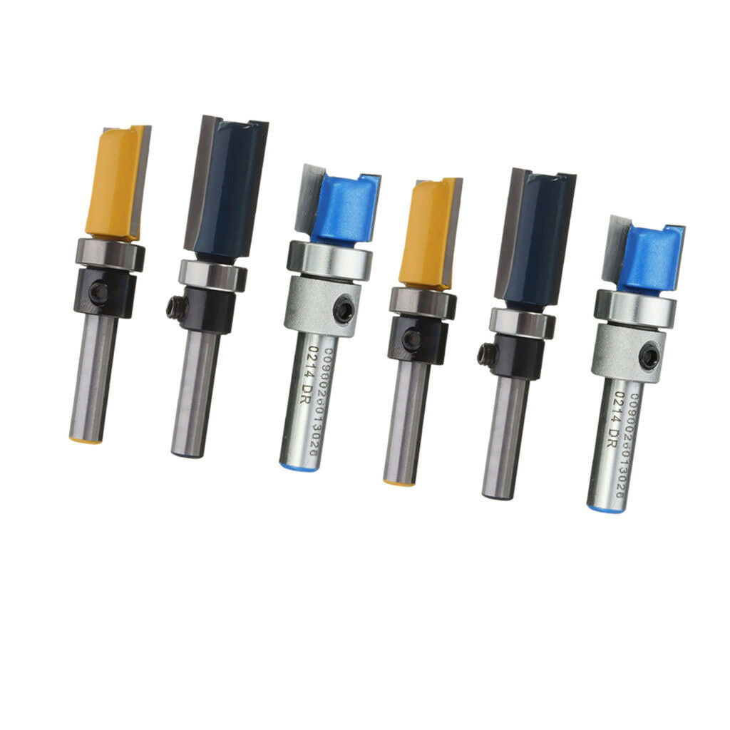 6pcs Flush Trim Template Router Bit - 1/4" Shank - Carbide Tip Rotary Tool