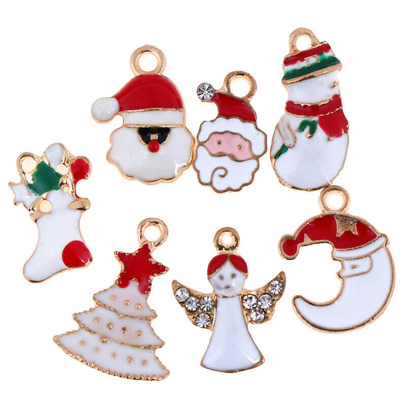 25pc Mixed Metal Enamel Charms Christmas Pendants Beads for Bracelet Earrings Lt