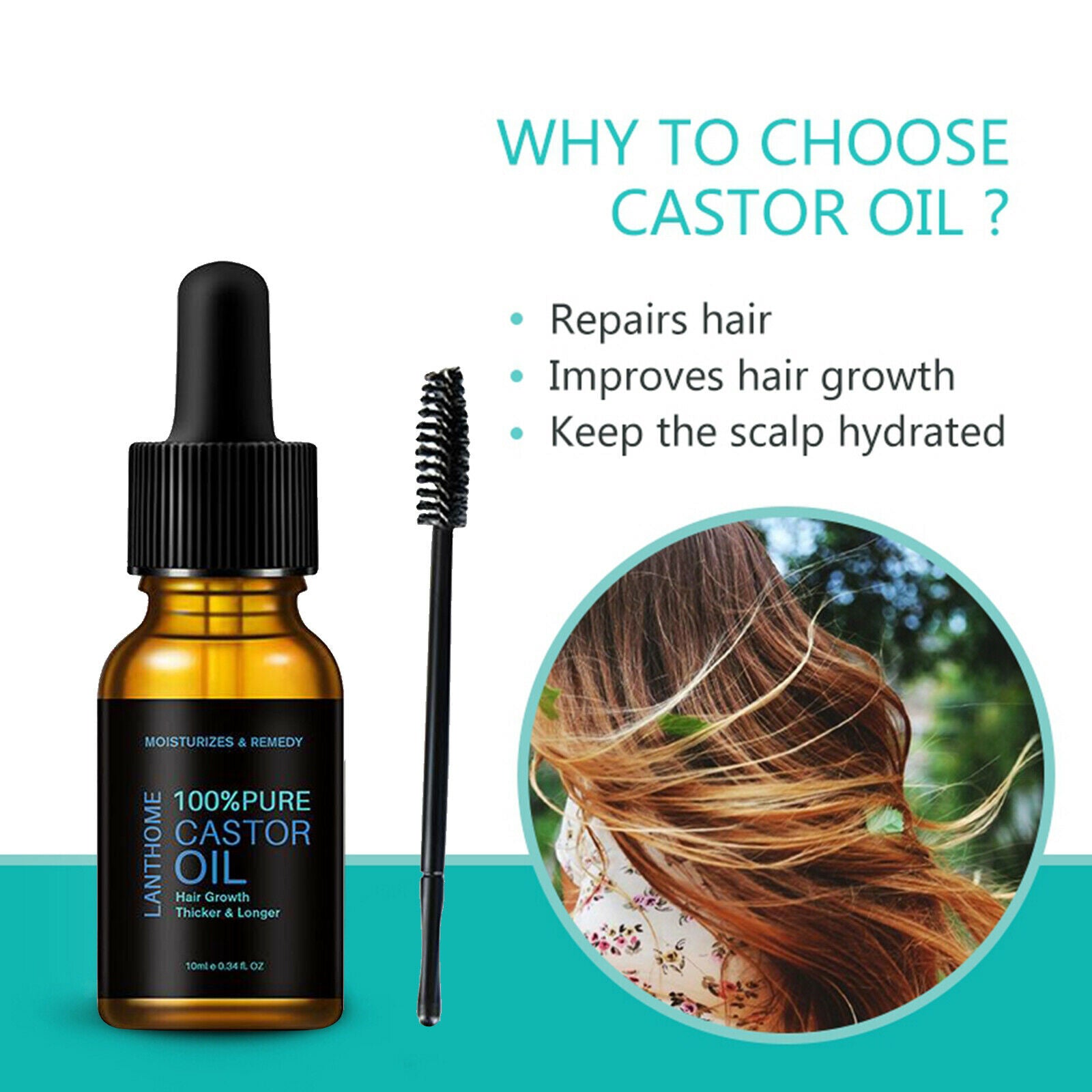 Hair Regrow 100% Pure Castor Oil Hair Essential for Eyelashes Growth Thicker