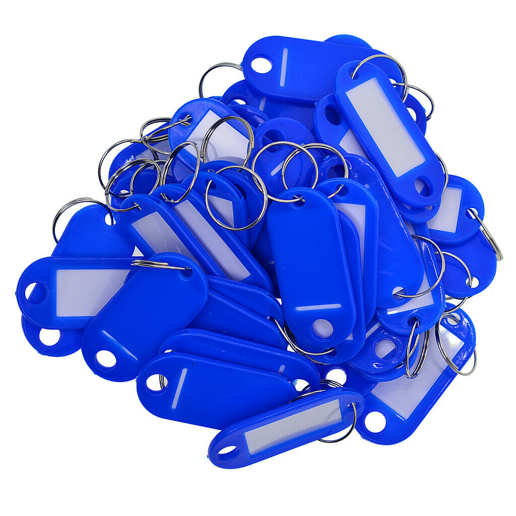 50x Waterproof Plastic Key Fobs Luggage ID Tags Labels Key Rings Royal blue