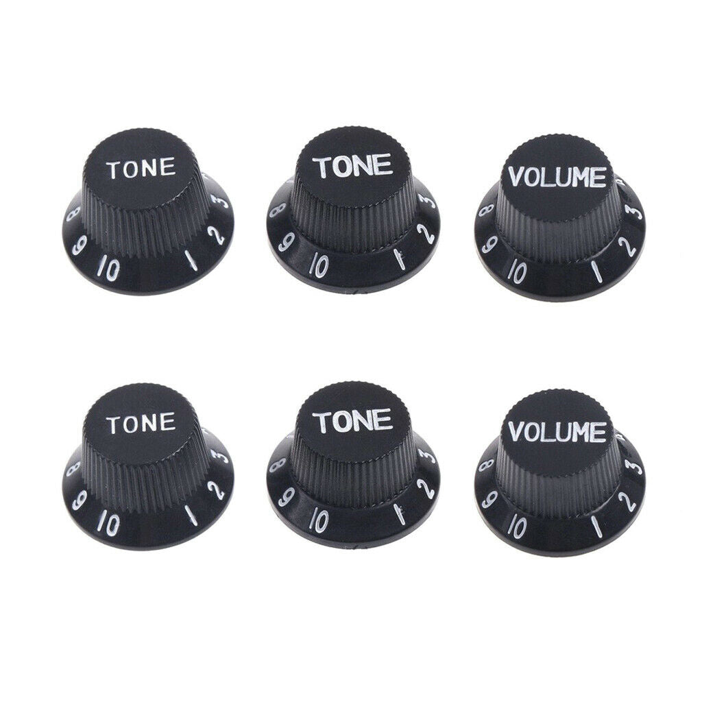 6PCS BLACK PLASTIC GUITAR / BASS CONTROL KNOB, TONE And VOLUME