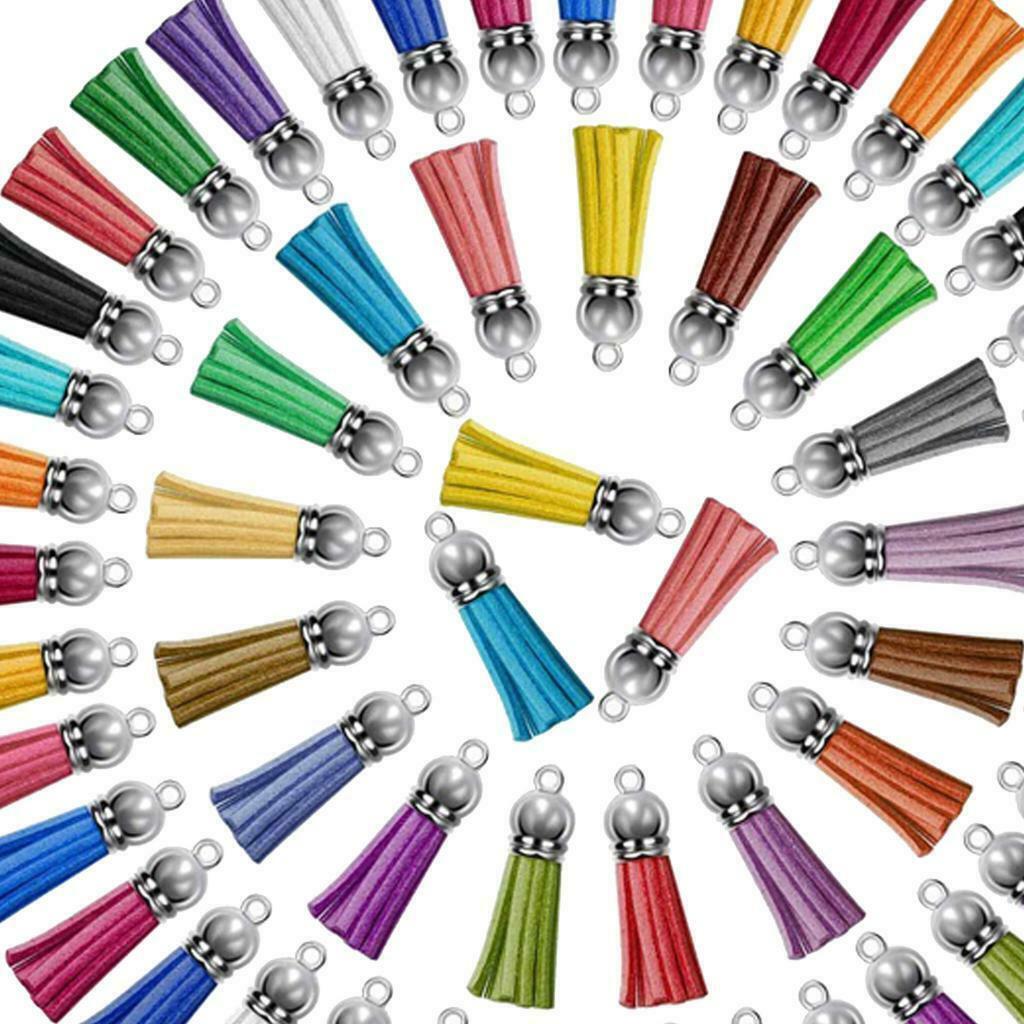 120Pcs 30 Colors 38mm Faux Leather Tassel Pendants with Caps for Key Chain DIY