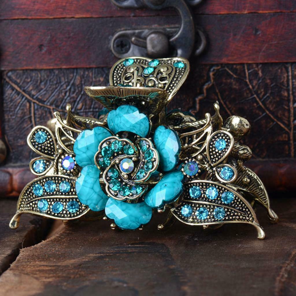 Crystal Turquoise Hair Jaw Claw Clip Metal Hair Grip Clamp Hairpin Rhinestone