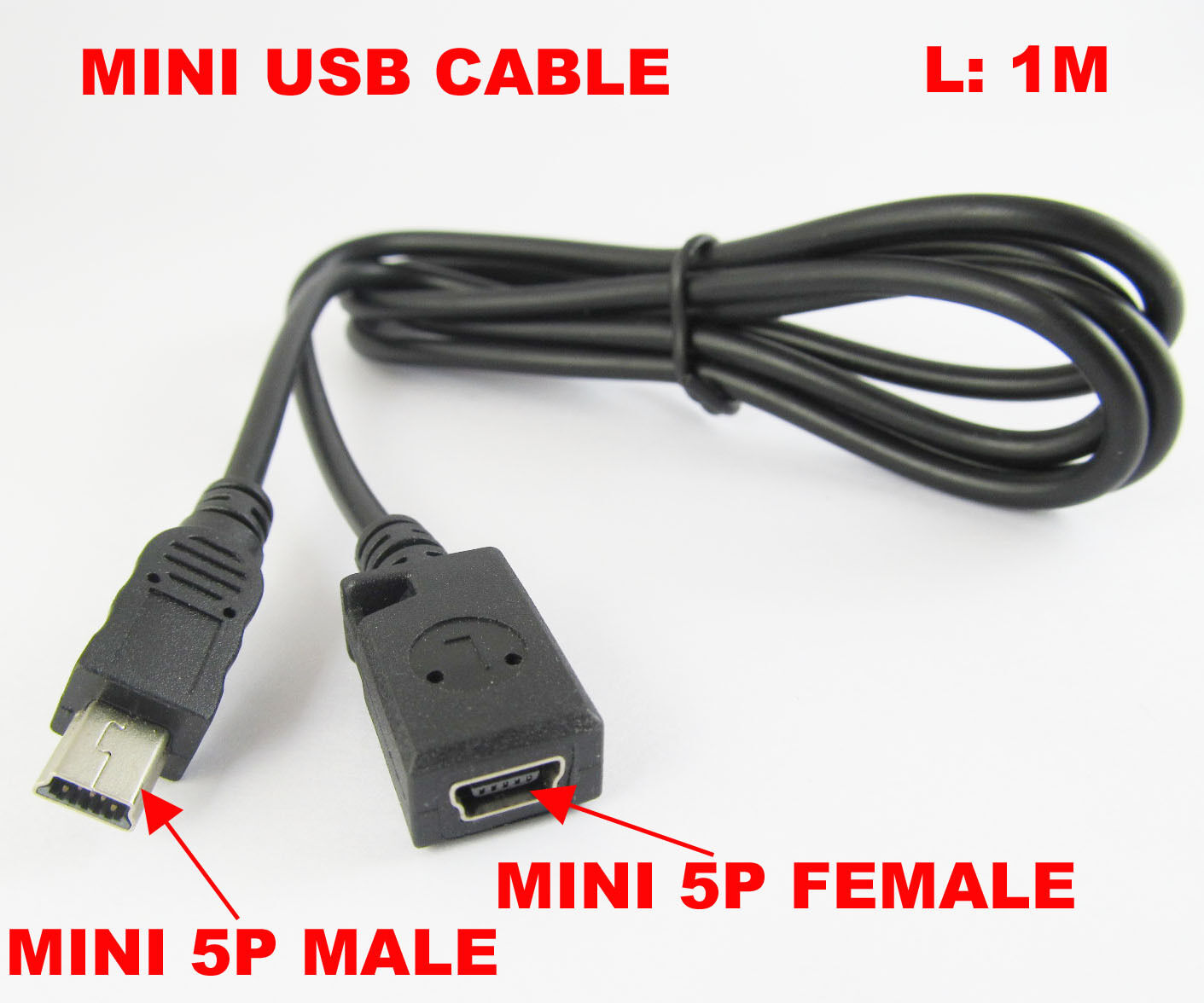 4pcs 1M/3.3FT Mini USB 5pin Male to Female Jack Extension Data & Charge Cable