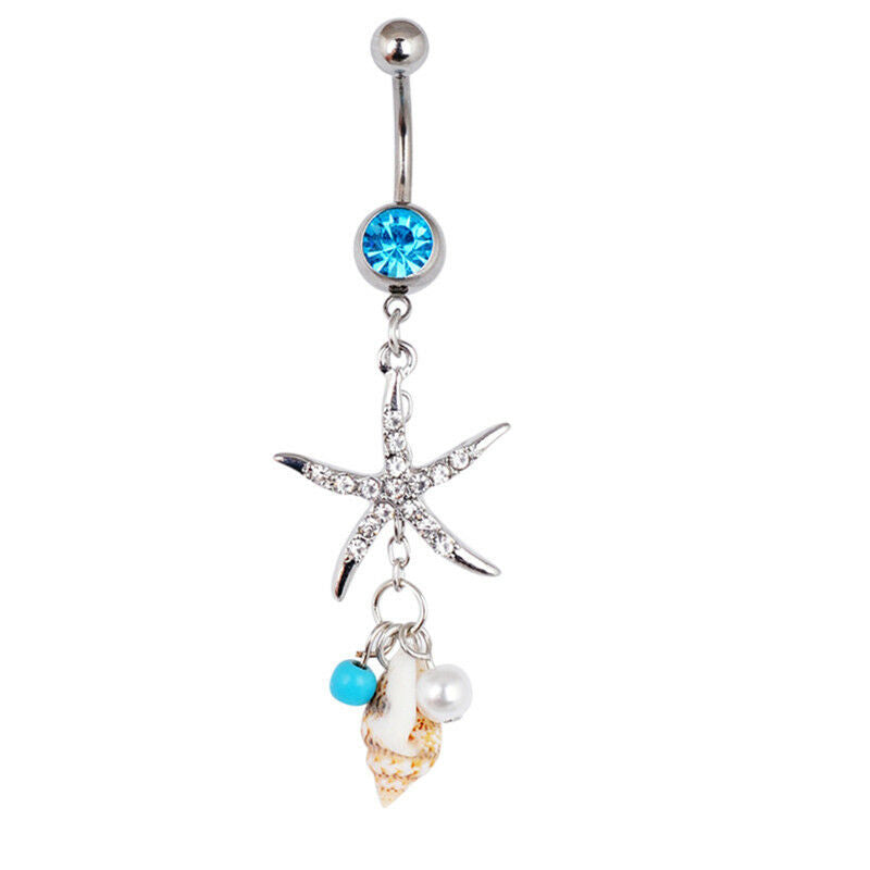 Surgical Steel Crystal Starfish Conch Body Navel Belly Ring Button Piercin.l8