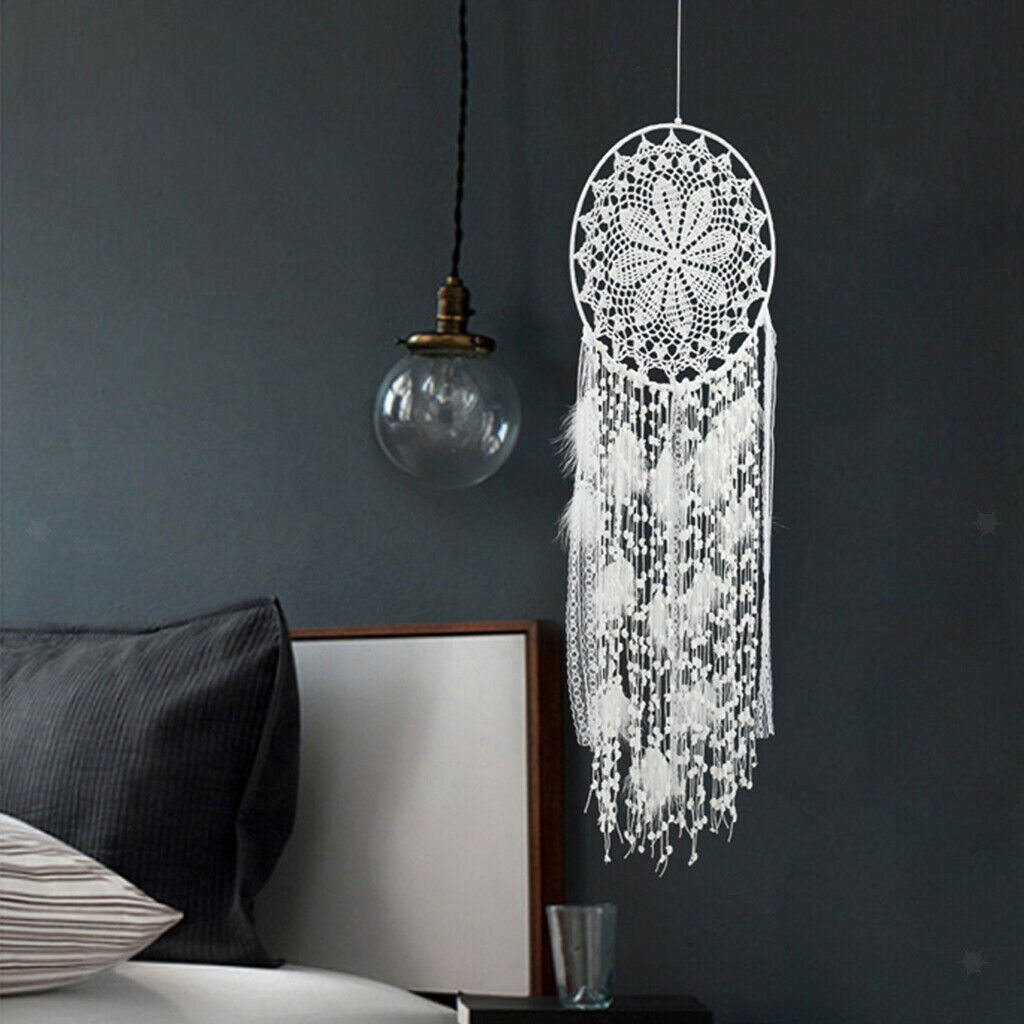 Handmade White Dream Catcher Large Circular with Feather Pendant Ornament