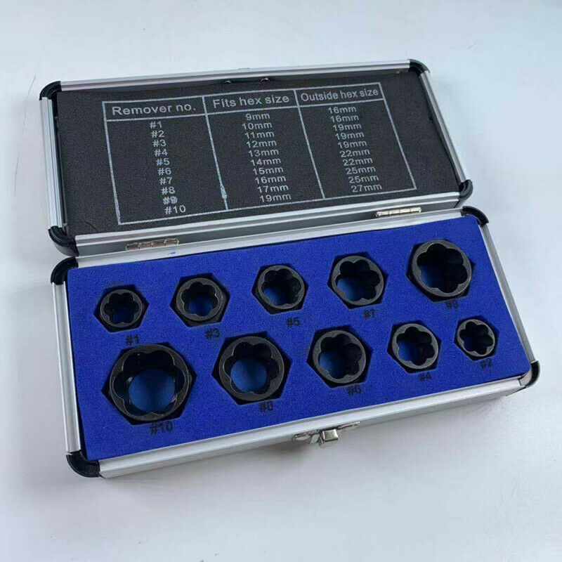10pcs a Set Damaged Nut Bolt Remover Stud Extractor Puller Kit (9-19mm) Black