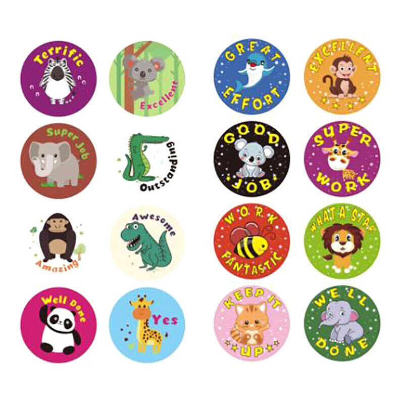 500Pcs/roll Cute Animals Reward Stickers Kids Motivational Students Stick.l8