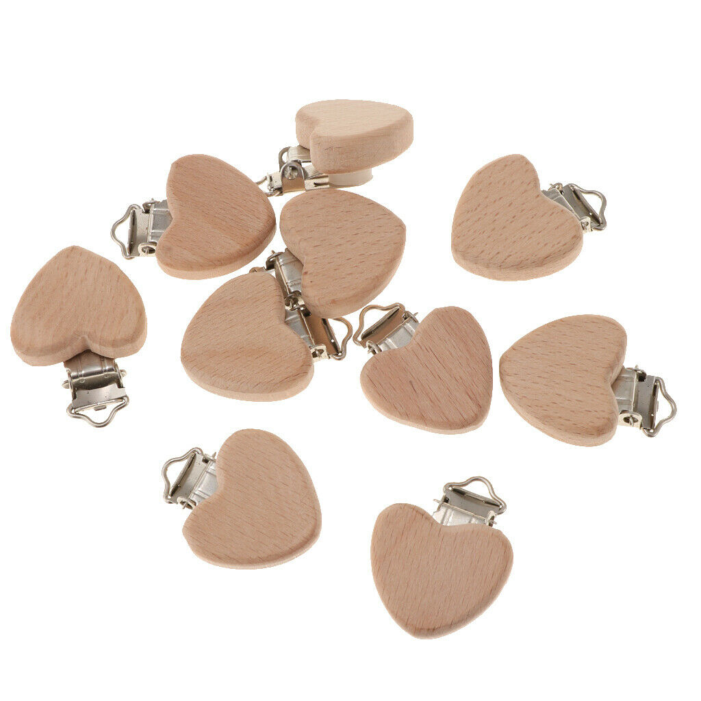 2X Beech Wooden Baby Pacifier Clip Dummy Clips DIY Heart-Shaped Teething Toys