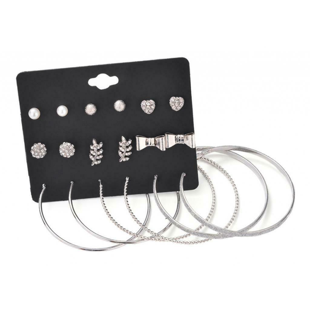 9pair Fashion Lady Ear Stud Ear Hoop Sets Heart Wedding Banquet Jewelry