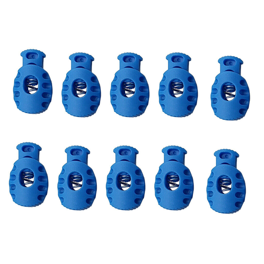 10pcs Bungee Cord Lock End Spring Stop Toggle Stoppers Blue