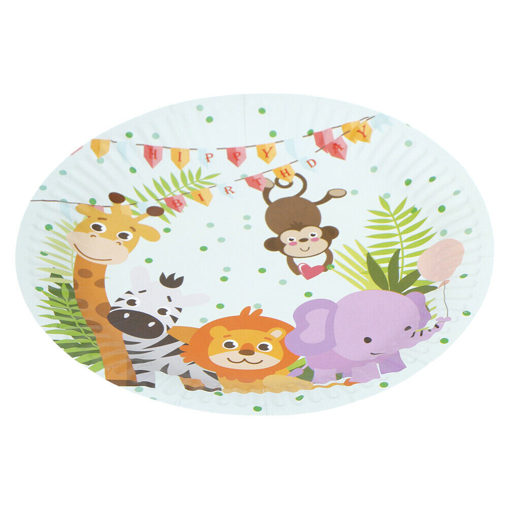 10pcs Safari animals theme paper plates kids birthday party disposable di.l8