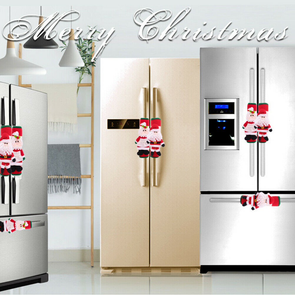 2Pcs Christmas Microwave Oven Fridge Door Handle Covers Christmas Decorations