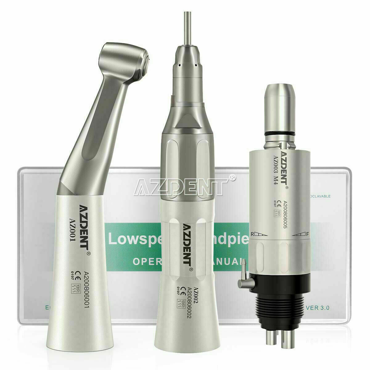 Dental Contra Angle Straight Air Motor Low Speed Handpiece Push Button 4Hole Set