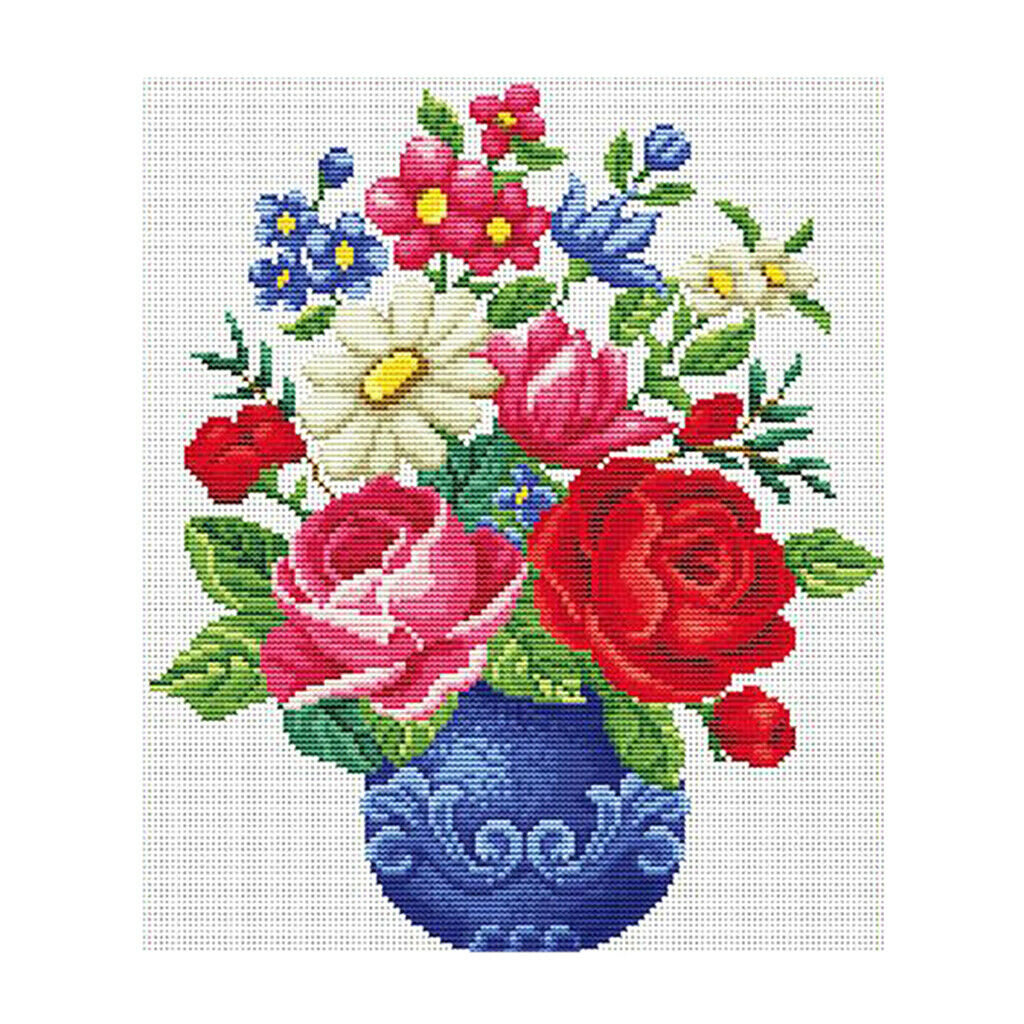 Stamped Cross Stitch Kits - Flower Vase Pattern 11CT Embroidery Needlecrafts