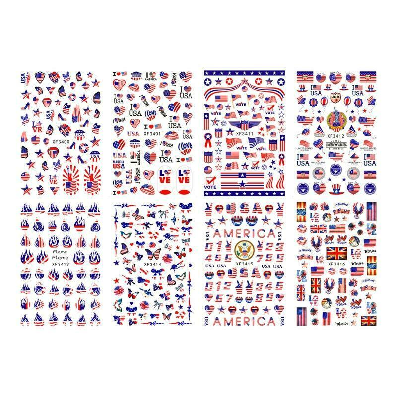 8Pcs/set Cute National Day Decals Flag Nail Stickers American Independence Day
