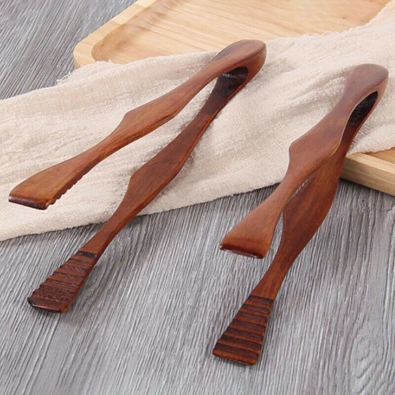 Wooden Clip Cooking Kitchen Tongs Food BBQ Tool Salad Bacon Steak Bread C.l8