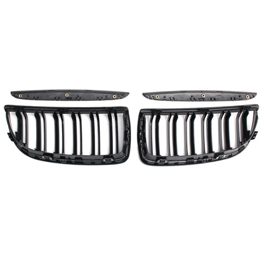 1 Pair Front Gloss Black 2 Line Double Slat Kidney Grille Grill For BMW E90 E91