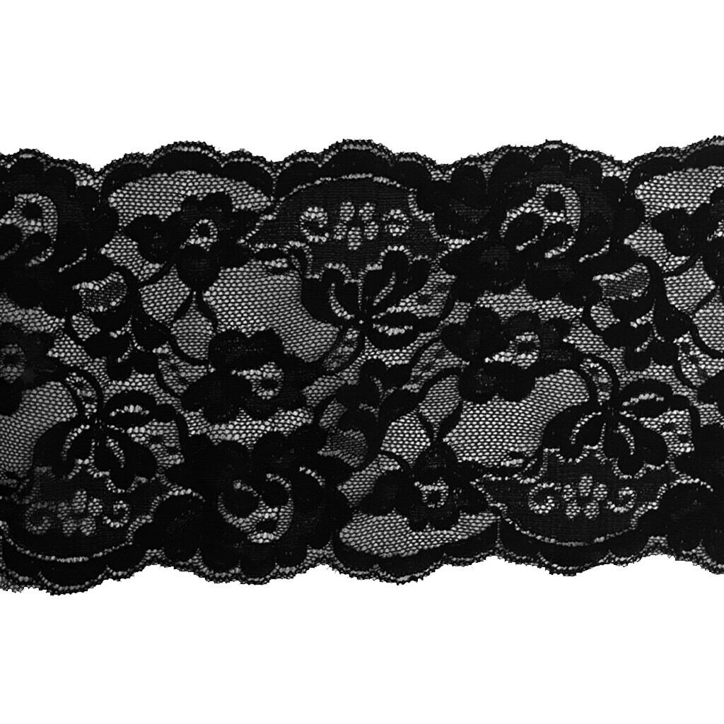 5Yd 15cm Soft Stretch Floral Lace Ribbon Trim Lace Fabric DIY Headband Black