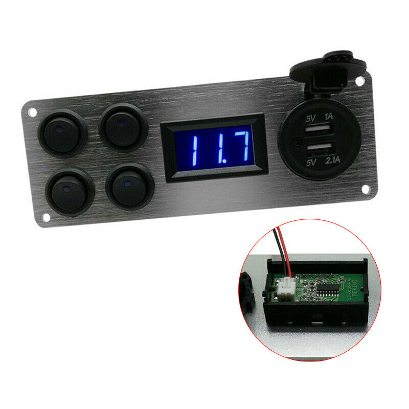 12V 10A 2 USB Switch Panel Voltmeter Car Charger Power Socket Rocker Boat Marine