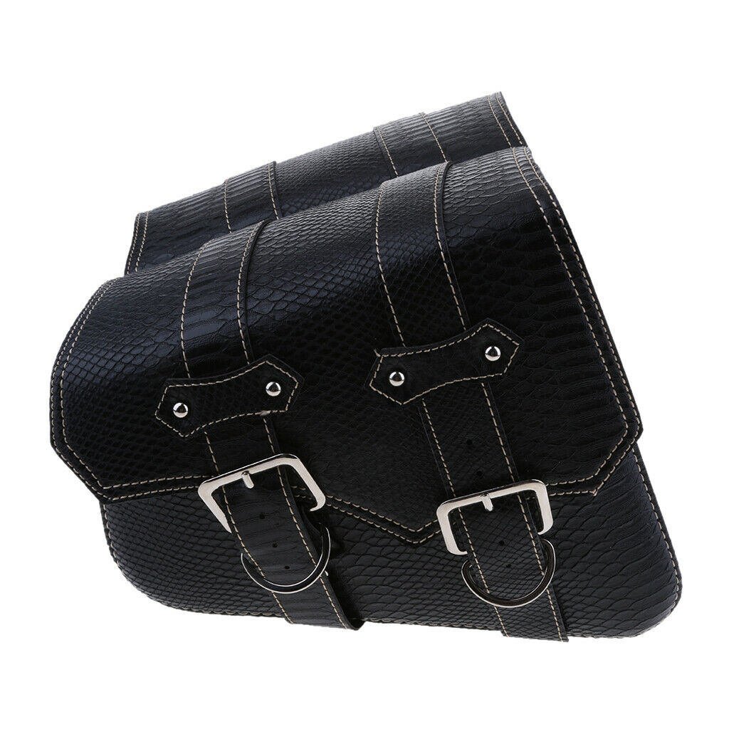 2x Motorbike Leather Swing Arm Pannier Saddle Bag Alligator Emboss Black
