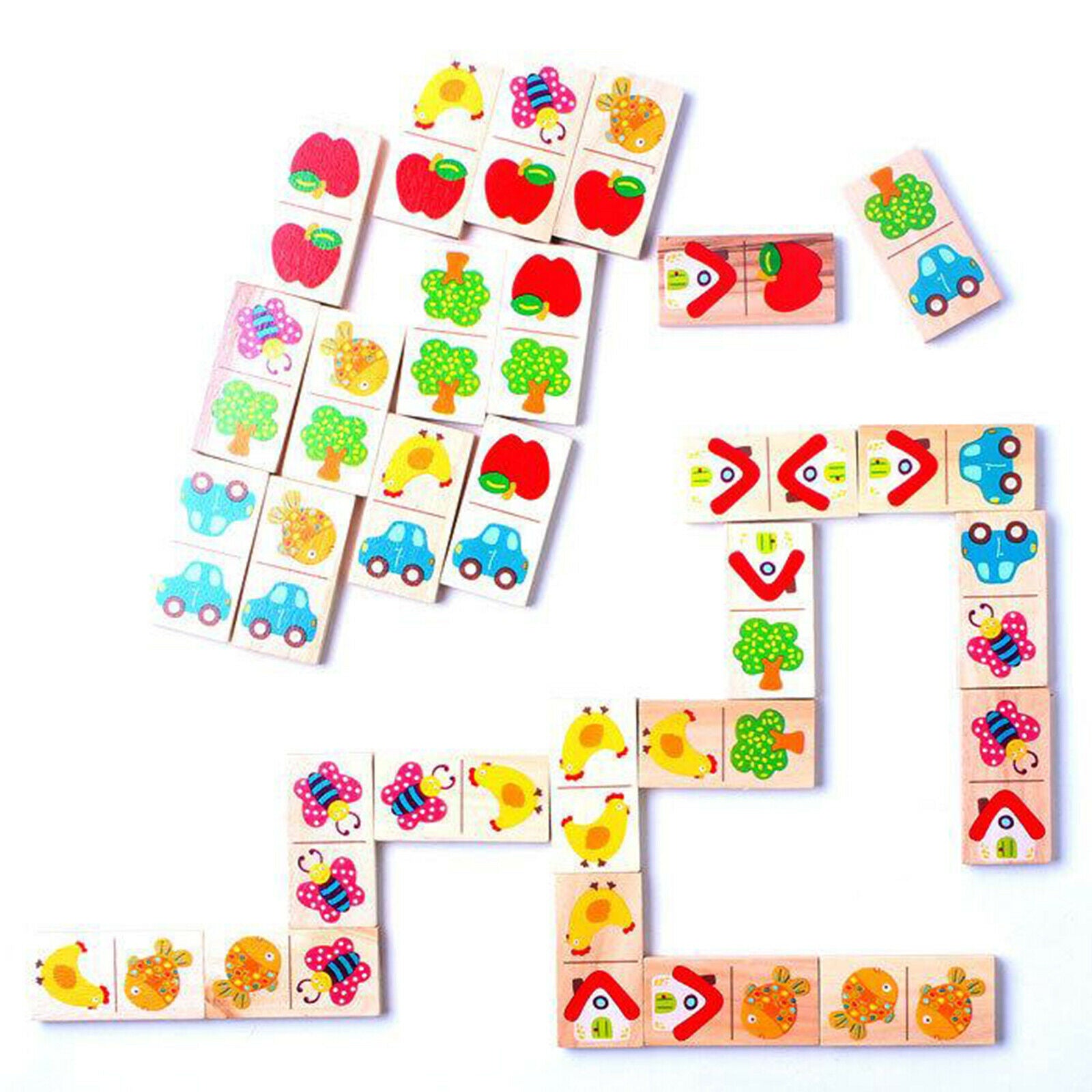 28PCS Colorful Wood Domino Cognition Learning Dominoes Toys Building Blocks